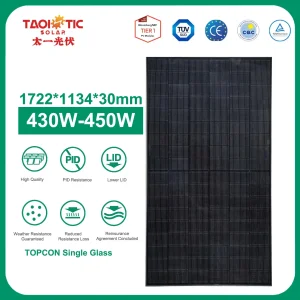 Módulo Fotovoltaico Monocristalino N-Type Topcon Solar Personalizado Taoísta 430-450W