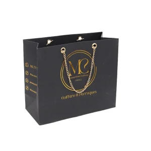 Custom Black Paper Bag with Hot Stamping Embossing for Luxury Branding and Marketing Event Packaging with Foil Logo