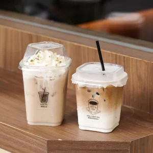 Modern Ins-style Disposable Square Cold Drink Coffee Latte American Lemon Tea Plastic Cup Thickened High-transparency PET