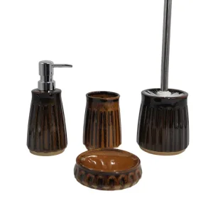 China Dark Brown Ribbed Glaze Ceramic Bathroom 4-Piece Set Factories, Products
