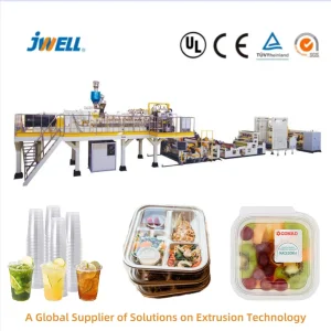 Linha de extrusão de filme rígido transparente de plástico Jwell para embalagem de alimentos termoformados, impressão de folha de acrílico claro