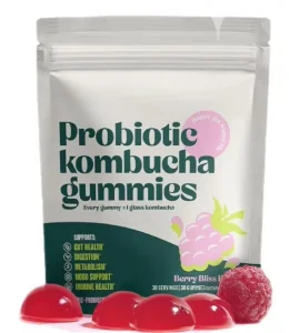 Probiotic Kombucha Gummy Candy with Prebiotics Probiotics Postbiotics Fiber Supplement for Gut Health Probiotics