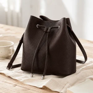 Genuine Leather Crossbody Bucket Bag for Women