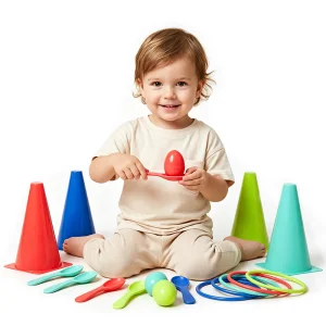 Educational Family Interactive Game Set - Ring Toss & Egg Spoon Race