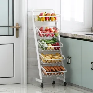 High Quality Metal Kitchen Mobile Fruit and Vegetable Basket Storage Rack