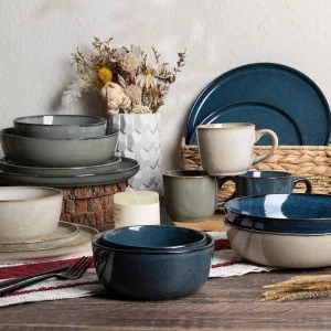 Changsha Happy Go Hot Contemporary Blue Reactive Glaze Ceramic Tableware Dinner Set