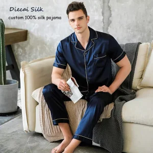 Pijama de dos piezas de seda pura para hombre