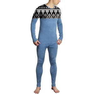 Merino Wool Jacquard Base Layer Clothes Men′ S Long Sleeve Thermal Underwear Set