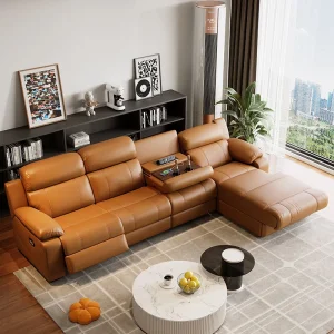 Modern Luxury Living Room Furniture Set New Design Corner L-Shaped Sofa with Cup Holder USB Electric Leather Function Sofa