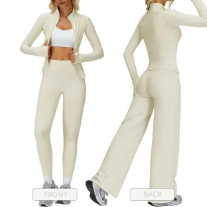Conjunto de roupas esportivas para corrida e fitness, casual e versátil, com zíper, à prova de vento e forrado com fleece quente