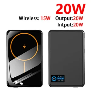 شاحن سريع مغناطيسي بنك طاقة لاسلكي شاشة ذكية TFT 20W ألمنيوم عالي السعة 10000mAh