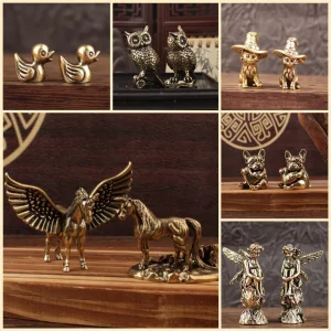 Guangdong Wholesale Customized Retro Personalized Vintage Plated Metal Solid Brass Alloy Kitten Pekingese Owl Duck Angel Home Decor Crafts for Souvenir Gift
