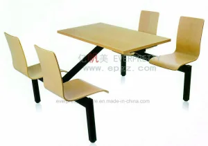 School Restaurant Canteen Dining Rooms Furniture Fiberglass Tabletop Metal Frame Table with Plastic Chair Back Seat for 4 People