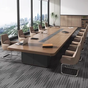 Modern Large Rectangular Wood Office Conference Table with Extendable Chair Combination for Enhanced Comfort Meeting &amp; Training
