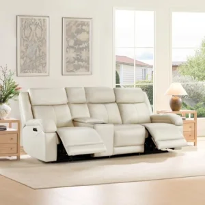 Power Recliner Sofa 3 Seater Wall Hugger Genuine Leather Reclining Couch Set with Storage Console Power Headrest USB Electric