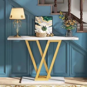 Mesa Consola Sofá de Oro Blanco
