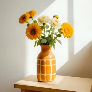 Cheap Orange geometric ceramic table vase - Indoor flower arrangement decoration VDLK5183 Factory, Factories
