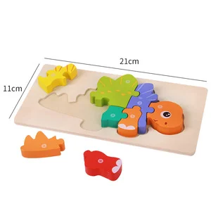 Children's Early Education Puzzle Toys Odorless Cartoon Animals Happy Learning Wooden 3D Cute Dinosaur Transportation Puzzle Toy