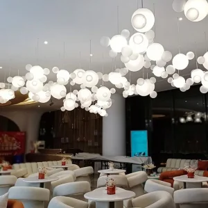 White Glass Spherical Pendant Light Hotel Lobby