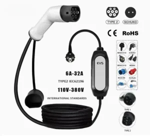 EV AC Charger Portable Home Use Type1/Type2/Chademo/GB/T Connector 5m Cable Length Waterproof Outdoor or Indoor EV AC Charger