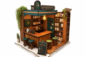Wholesale Book Cafe Miniature House Kit with LED