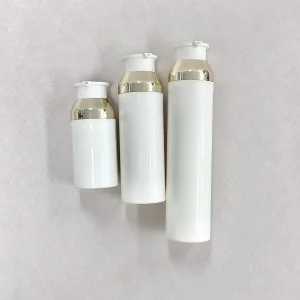 30ml 50ml Travel Friendly White Vacuum Cosmetic Lotion Bottle Plastic Airless Bottle Multiple Sizes with Gold