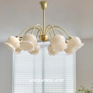 Shelony Cream French Lily Valley Flower Chandelier Gold All-Copper Resin Shade LED Vintage Luxury Living Room Dining Room