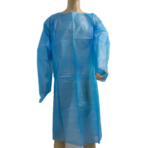 Bata de aislamiento CPE desechable para hospitales, laboratorios, industria alimentaria y atención médica AAMI Nivel 2