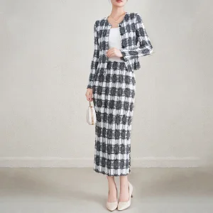 French-style Vintage ELEGANT Pleated Women's Set Character Pattern Top Skirt Button Detail 100% Polyester for Formal Occasions
