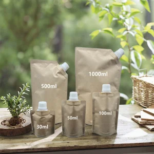 Custom Printed Biodegradable Stand Up Recyclable Liquid Laundry Cosmetic Shampoo Refill Kraft Paper Spout Pouch Packaging Bags
