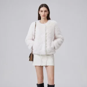 Women's Eco-Friendly Ultra Warm Single Button Short Coat-100% Polyester Faux Fur Fashion Jacket