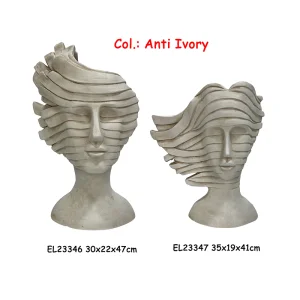 Wholesale Fiber Clay Handmade Crafts MGO Stripe Pattern Lady Bust Flowerpot