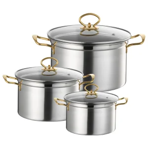 Stainless Steel 3-Piece Multi-Functional Cookware Set Glass Lid Dishwasher Safe Heat Resistant Gas Induction Ready Modern Design