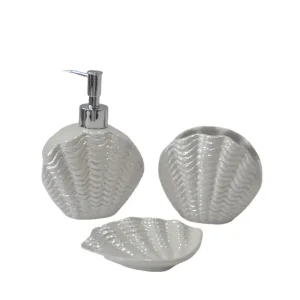Buy Pearl - Glazed Shell Shaped 3 - Piece Stoneware Bathroom Set Manufacturers, Company