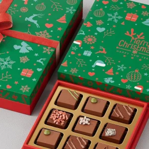 Luxury Christmas Chocolate Gift Box with Gold Foil Stamping Hot Stamp Silver Premium New Year Gift Packaging