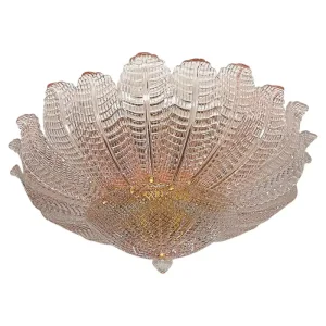 Mid-Century Modern Pink Murano Glass Flush Mount Ceiling Light
