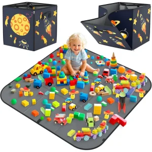 2-in-1 Foldable Toy Storage Play Mat with PP Board &amp; Zipper - Large Collapsible Organizer for Toy