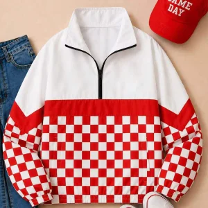 Winter Spring Oversized 100% Polyester 3D Digital Print Two Toned Windbreaker Quater Zipper Stand Collar Women Men's Jacket Coat