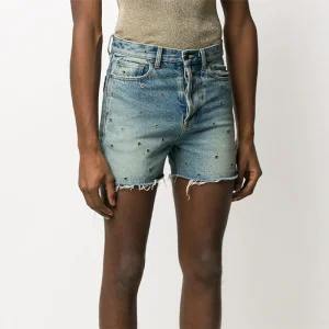 Customized Vintage Elegant Casual Washed Eyelet-Hollow Women's Denim Shorts