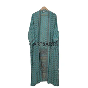 Women's Comfortable Soft Silk Maternity Shower Robe with Belt Breathable Summer Spring Vintage Indian Design