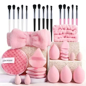 Hot Selling Complete Vegan Makeup Tool Set 35pcs With Natural Hair Handle For Travel For Eye And Lip Balm Use