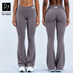 Custom New Arrival Nylon Supportive Fabric Mid Waist Tight Hip Lifting Bellbottom Pants Solid Seamless Fitness Yoga Flare Pants