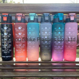 32oz Motivational Time Maker Leakproof BPA Free Plastic Tritan Reusble Flip Top Water Bottle for Sports