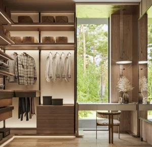 Doria High-end Durable Modern Modular Wood Grain Bedroom Furniture Stainless Steel Wardrobe Solid Wood Doors Large Capacity