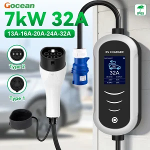 Type2 Single Phase Electric Car EV Charger 110V-220V Byd 7kw 32A AC Portable EV Charger