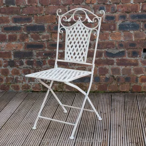 Antique Cream White Wrought Iron Durable Folding Patio Chair Garden Sets