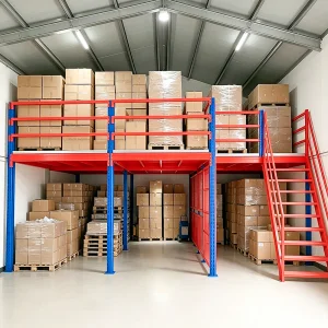 High Security Warehouse Mezzanine Racking Complete Set Steel Loft Platform With Stairs&Railing