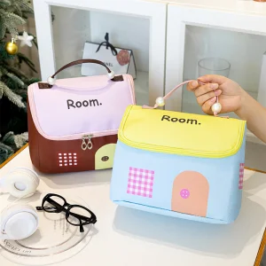 Bolso de mano portátil de alta calidad con patrón de dibujos animados, grande capacidad, organizador de cosméticos personalizado para chicas, bolsa de viaje para artículos de tocador y maquillaje