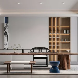 Modern Style Study Bedroom Grey Pet Panel Desk Bookcase Custom Design Wooden Solid Wood Office Bookcase Glass Door Light Strip