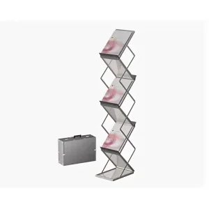 4-Tier Aluminum Magazine Holder | Heavy-Duty Literature Display Stand for Car Dealerships & Auto Show